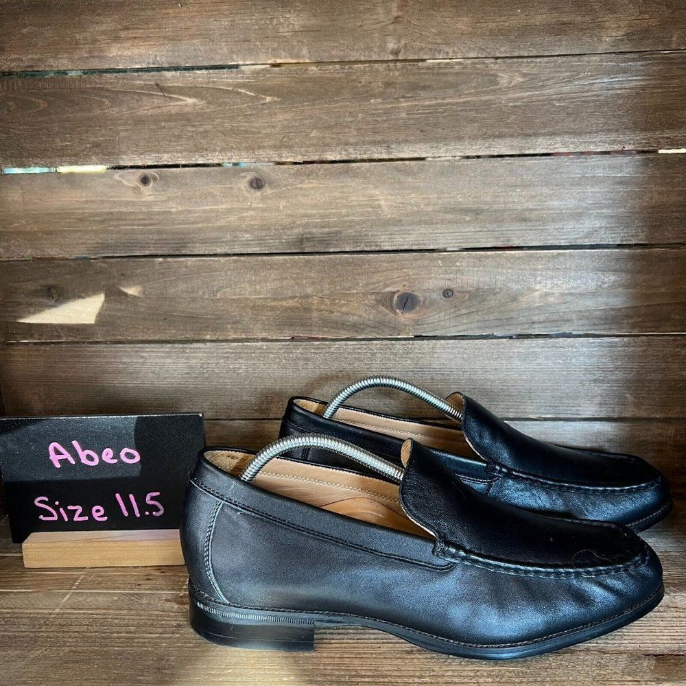 Mens Abeo  Black Leather Shoes Slip On Comfort Loafers Square‎ Toe Size 11.5 M